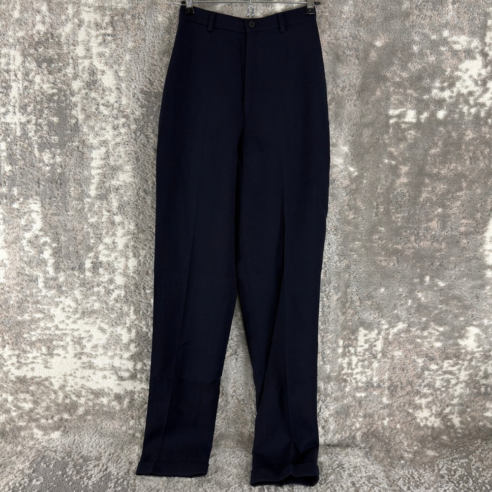 Ralph Lauren Size 26 High Waist Pleated Straight Leg Trousers Navy Blue Womens
